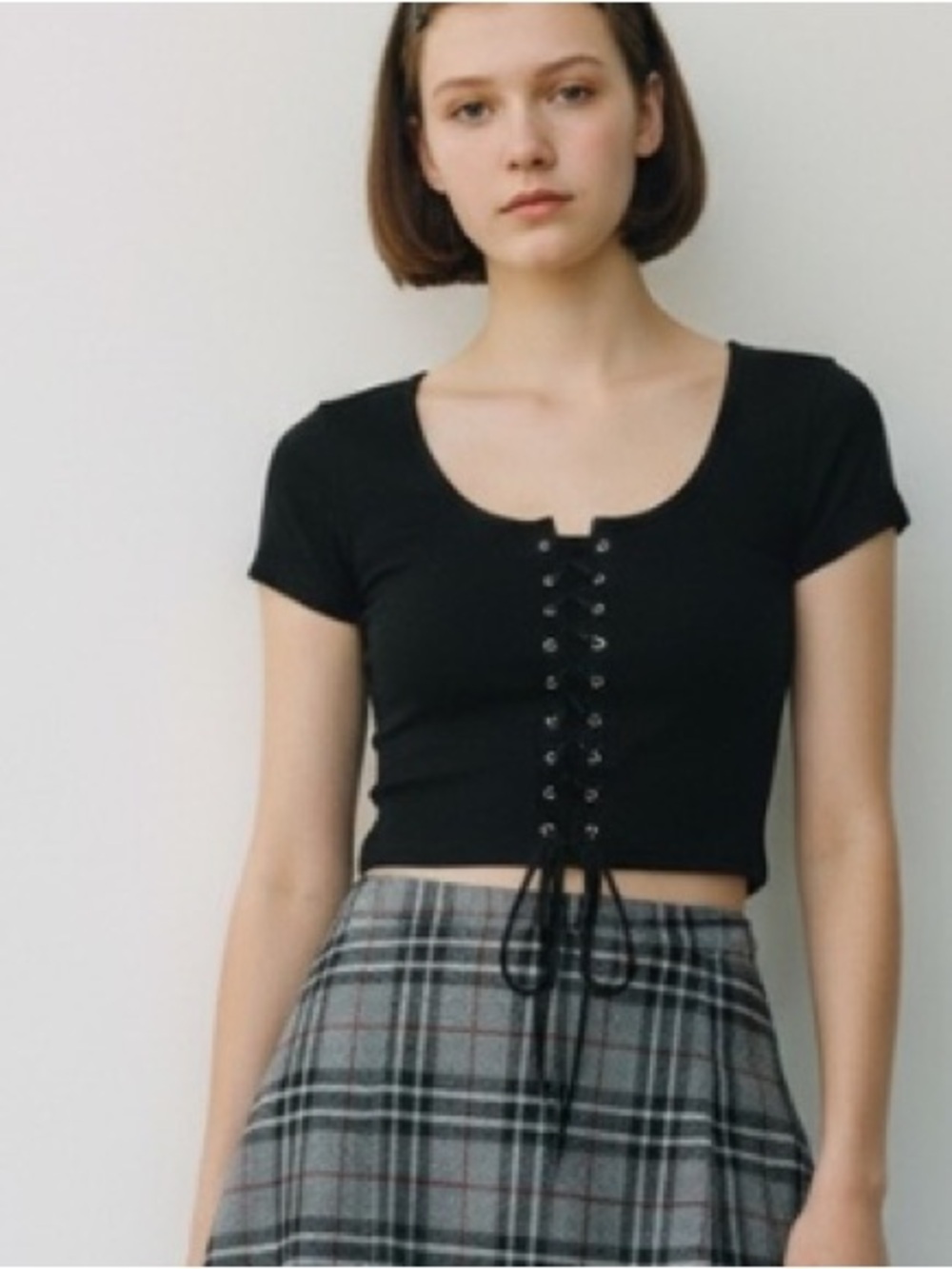 Vintage 90s girl Black Lace-Up corset style Top steampunk moody whimsigoth goth